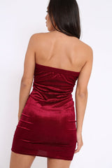 Wine Velvet Ribbed Bodycon Dress - Milani
