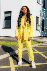 Yellow Button Front Blazer Belted Trousers Suit Co-Ord - Millie