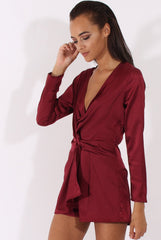 Red Silky Front Twist Playsuit - Venus