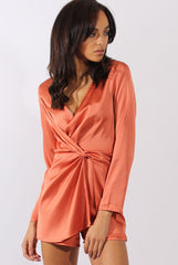 Rust Silky Front Twist Playsuit - Venus