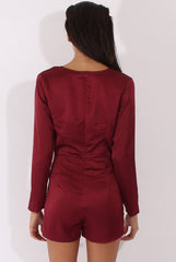 Red Silky Front Twist Playsuit - Venus