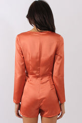 Rust Silky Front Twist Playsuit - Venus