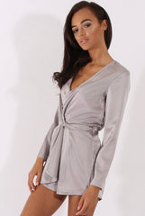 Grey Silky Front Twist Playsuit - Venus