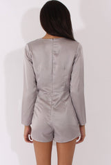 Grey Silky Front Twist Playsuit - Venus