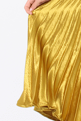 Mustard Metallic Pleated Midi Skirt - Vera