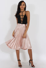 Nude Metallic Pleated Midi Skirt - Vera