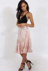 Nude Metallic Pleated Midi Skirt - Vera
