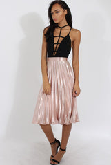 Nude Metallic Pleated Midi Skirt - Vera