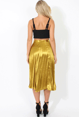Mustard Metallic Pleated Midi Skirt - Vera