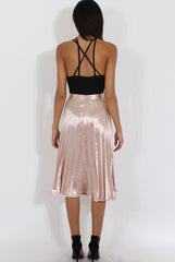 Nude Metallic Pleated Midi Skirt - Vera
