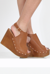 Tan Pu Wooden Wedge Sandals - Vera