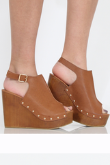 Tan Pu Wooden Wedge Sandals - Vera