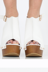 White Pu Wooden Wedge Sandels-  Vera