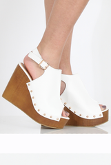 White Pu Wooden Wedge Sandels-  Vera