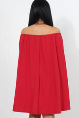 Red Off The Shoulder Cape Dress-Verity