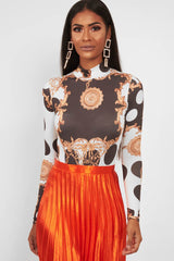 White Chain Print Slinky High Neck Bodysuit - Abira