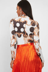 White Chain Print Slinky High Neck Bodysuit - Abira