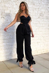 Black Straight Leg Ankle Tie Trouser - Darby