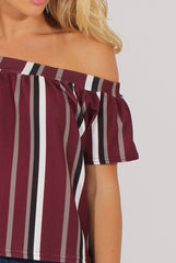 Wine Striped Bardot Top - Victoria