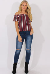 Wine Striped Bardot Top - Victoria