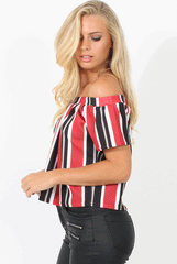 Red Striped Bardot Top - Victoria
