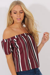 Wine Striped Bardot Top - Victoria