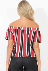 Red Striped Bardot Top - Victoria