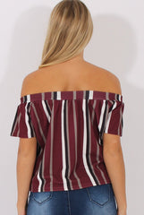Wine Striped Bardot Top - Victoria
