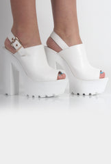 Victoria White Block Open Toe Heels