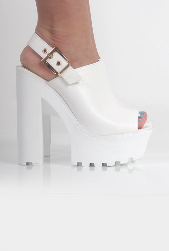 Victoria White Block Open Toe Heels