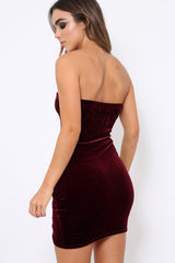 Wine Velvet Side Ruched Bodycon Dress - Victoria