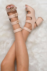 Nude Multi Strap Buckle Heels - Vida