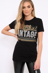 Black Vintage Slogan T-shirt - Aaya