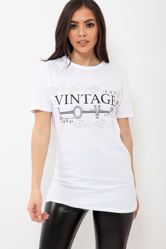 White Vintage Love Slogan T-shirt - Mariana