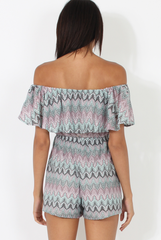 Lilac Aztec Bardot Crochet Playsuit - Vittoria