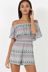 Lilac Aztec Bardot Crochet Playsuit - Vittoria