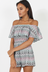 Lilac Aztec Bardot Crochet Playsuit - Vittoria