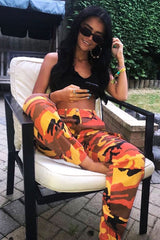 Orange Camo Printed Cargo Trousers - Vivi