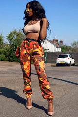 Orange Camo Printed Cargo Trousers - Vivi
