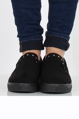 Black Suede Fringe Studded Skaters - Vivian