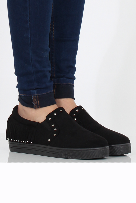 Black Suede Fringe Studded Skaters - Vivian
