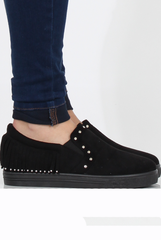 Black Suede Fringe Studded Skaters - Vivian