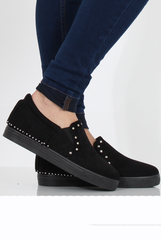 Black Suede Fringe Studded Skaters - Vivian