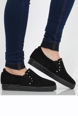 Black Suede Fringe Studded Skaters - Vivian