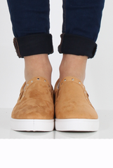 Camel Suede Fringe Studded Skaters - Vivian