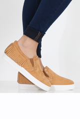 Camel Suede Fringe Studded Skaters - Vivian