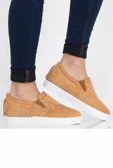 Camel Suede Fringe Studded Skaters - Vivian