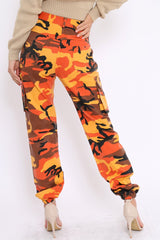 Orange Camo Printed Cargo Trousers - Vivi