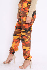 Orange Camo Printed Cargo Trousers - Vivi
