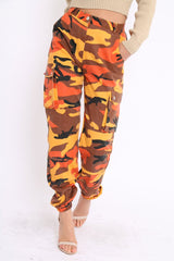 Orange Camo Printed Cargo Trousers - Vivi